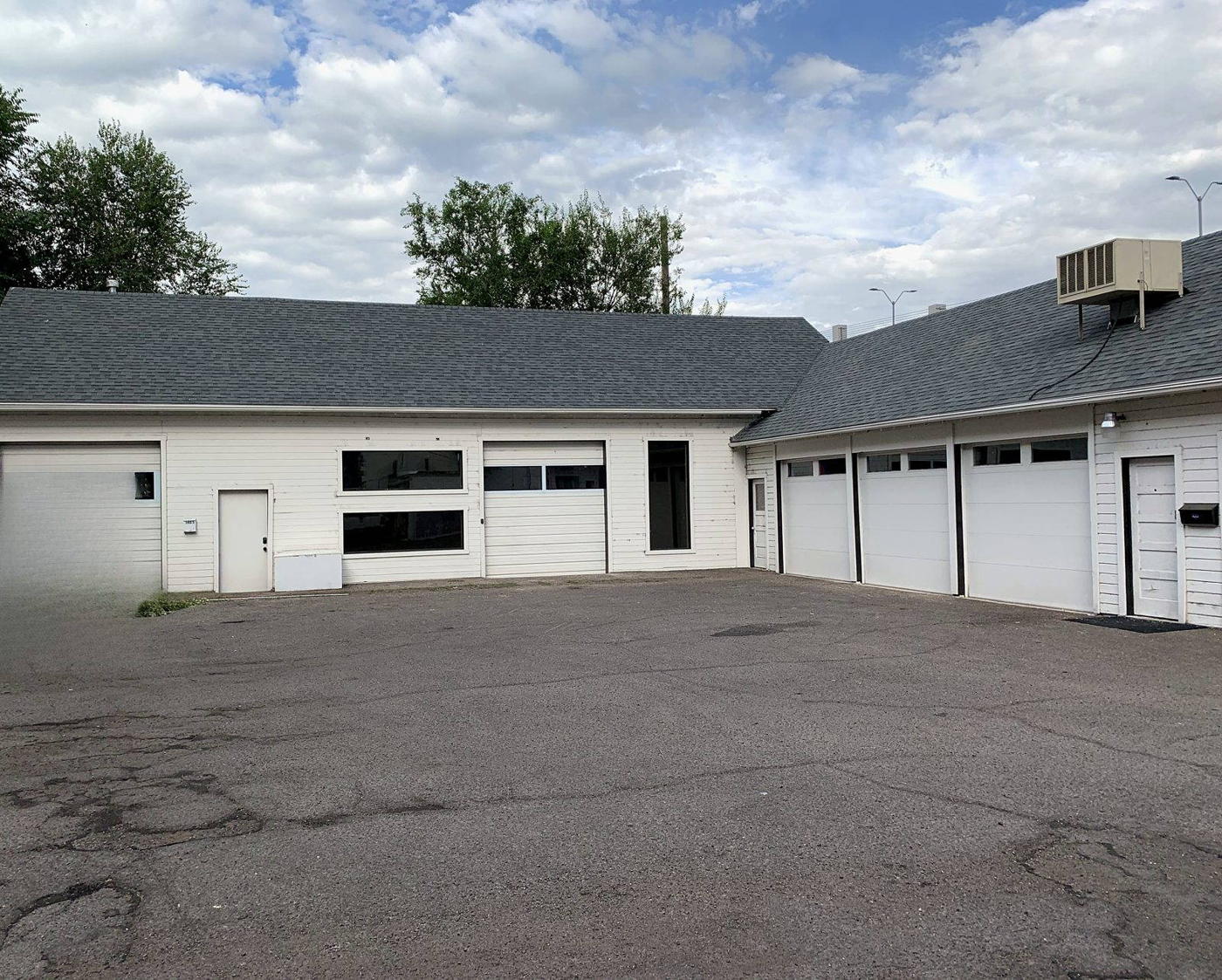 The courtyard and garage bays at 160 S 100 W, Provo